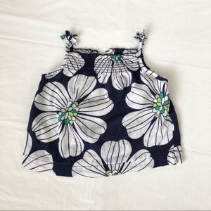 Tropical Flower Flowy Tank Top Navy Blue